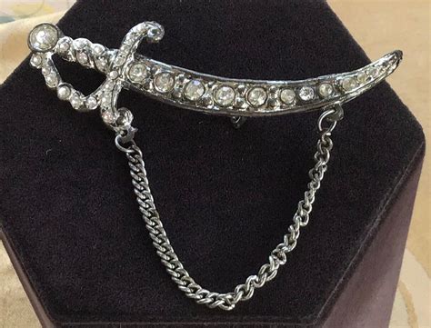 Rhinestone Sword Brooch Pin Vintage Silver Tone W12 Etsy Uk