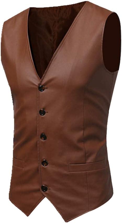 Leather Vests For Men Slim Fit Pu Leather Mens Suit Vest Male Waistcoat