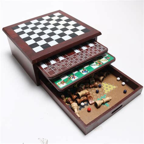 Wooden Multi Board Game Box Ebth