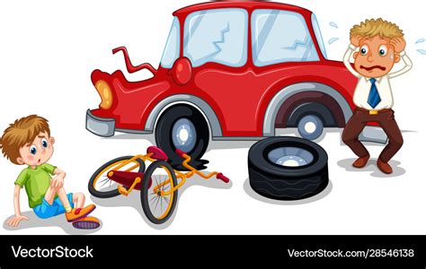 Accident Scene With Car Crash And Injured Boy Vector Image