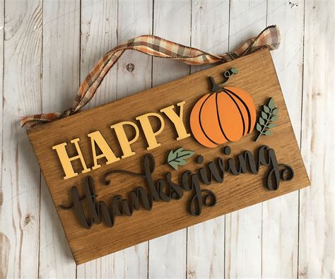 Happy Thanksgiving 9 X16 Sign With Ribbon Hanger Pumpkin Sign