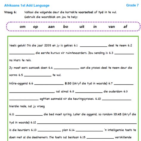 Afrikaans Fal Grade 2 Worksheets