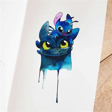 Toothless And Stitch Watercolour By Creativegirlart Toothless And