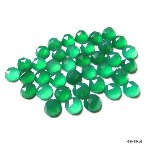 10 Pieces 5mm Green Onyx Rosecut Round Gemstone Green Onyx Green Copper