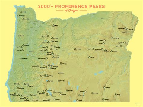 Oregon 2000 Prominence Peaks Map 18x24 Poster Best Maps Ever