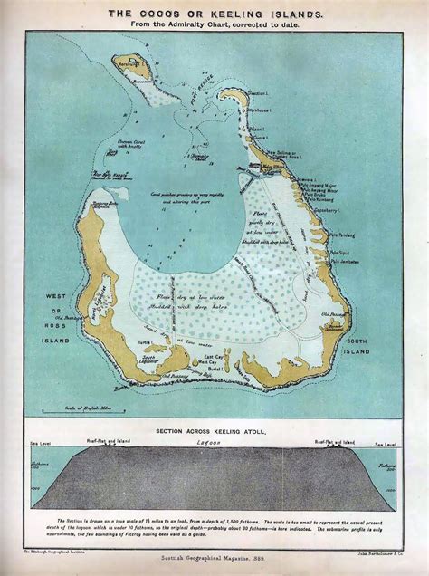 Large Old Map Of Cocos Keeling Islands 1889 Cocos Keeling
