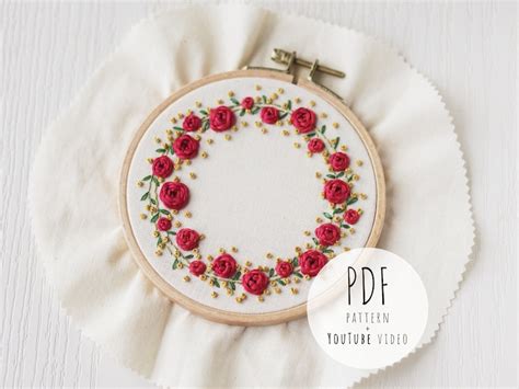 Hand Embroidery Roses Wreath Pdf Pattern Etsy