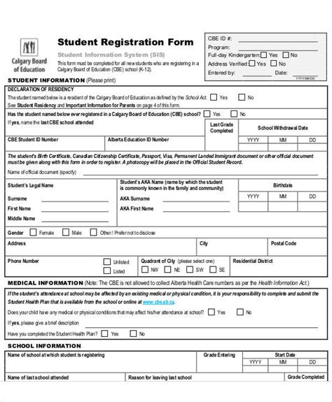 Student Registration Forms Templates Hq Printable Documents