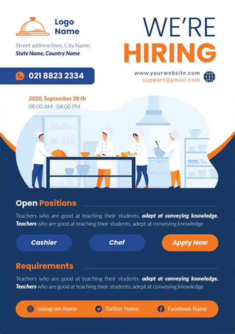 Chef Job Hiring Flyer Template Chef Jobs Recruitment Poster Design