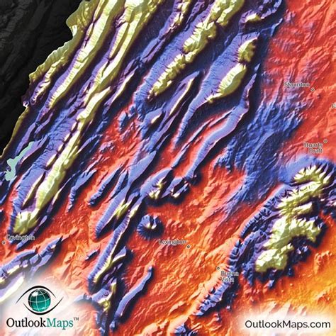 Virginia Topography Map Physical Landscape In Bright Colors