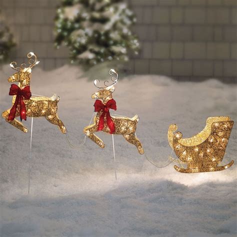 Their elegant look at night when lit up will bring that festive look and feel to your home that everyone in your neighborhood will enjoy. Santa Sleigh and Reindeer, Gold Pre-Lit Holiday Christmas ...