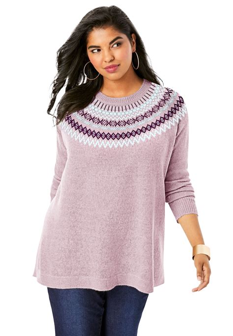 Roamans Roamans Womens Plus Size Fair Isle Pullover Sweater