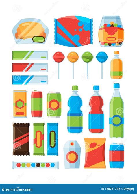 Snack And Fast Food Products Set Cartoon Meal And Drinks Vector