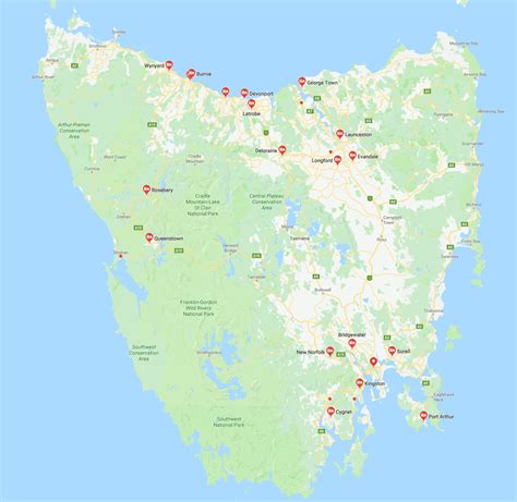 Detailed Tasmania Road Map With Cities And Towns Insi