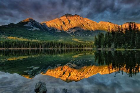 1600x1068 1600x1068 Alberta Calm Canada Clouds Forest Lake