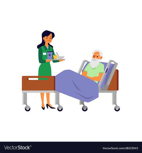 Nursing Home Patient Lying In Bed And Female Nurse