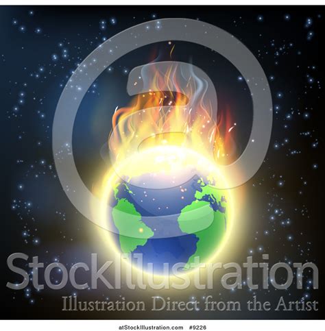 Vector Illustration Of A Burning Earth Globe With Bright Flames Against