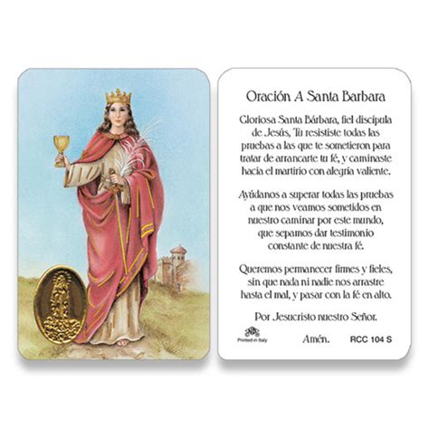 Holy Card Of Oracion A Santa Barbara Spanish Fc Ziegler Company