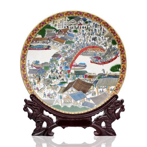 Jingdezhen Ceramic Antique China Plates Riverside Scene At Qingming