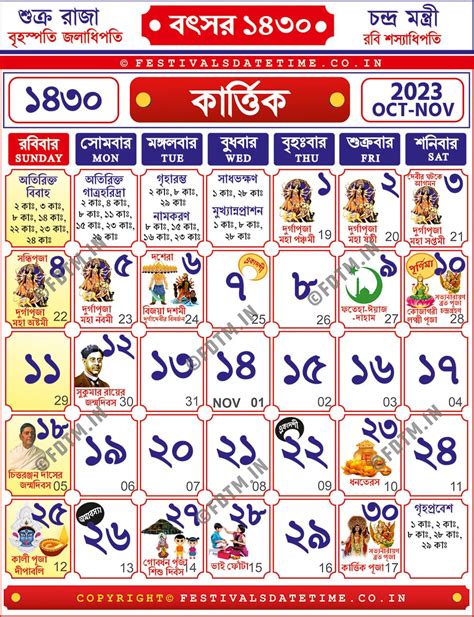 1430 Kartik Bengali Calendar Free Bengali Calendar 2023 24