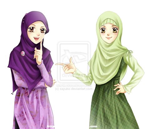 Illustration Of Two Muslim Women In Hijab Anime Muslim Anime Muslimah Hijab Cartoon