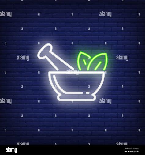 Mortar Pestle And Leaves Neon Sign Stock Vector Image And Art Alamy