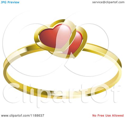 Clipart Of A Gold Wedding Ring With Red Ruby Hearts Royalty Free