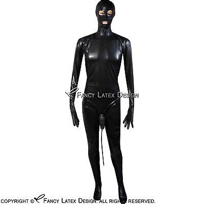 Black Full Body Latex Suit With Penis Sheath Hoods Gloves Feet Rubber