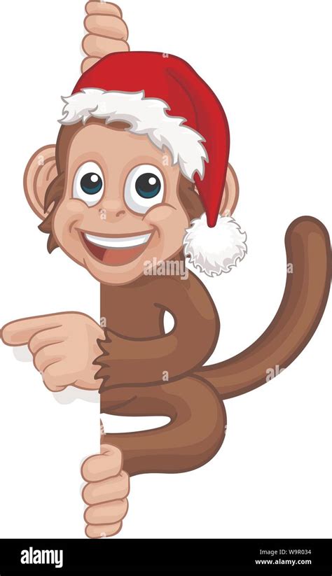 Christmas Monkey Cartoon Character In Santa Hat Stock Vector Image