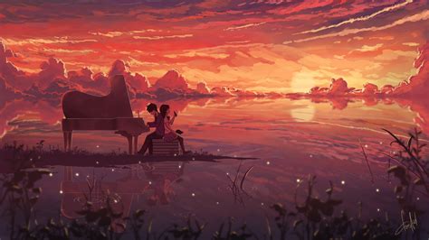 Download Sunset Piano Anime Original 4k Ultra Hd Wallpaper By Dias