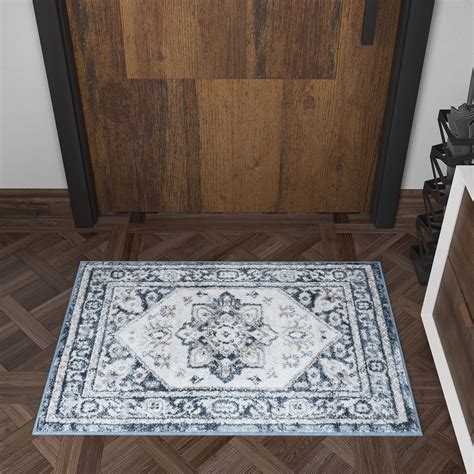 Traditional 2x3 Area Rug 2 X 3 Medallion Blue White Indoor Scatter