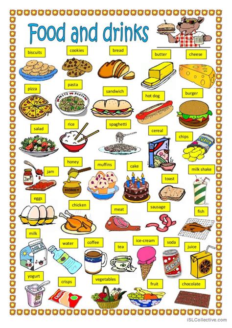 Food And Drinks Pictionary Picture English Esl Worksheets Pdf And Doc
