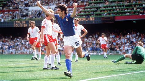 In The Semi Final Of The 1982 World Cup Italys Paolo Rossi Celebrates
