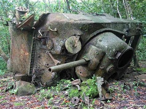 A Sherman Tank Wreck Still Abandoned In The Jungle Decades After The