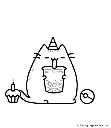 Pusheen Drinking Milktea Coloring Page Pusheen Coloring Pages Print Cat