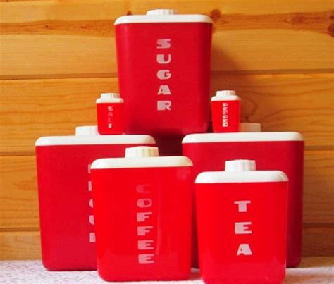 Vintage 1950s Lustro Ware Red Canister And Salt And Pepper