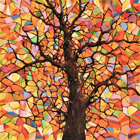 Original Abstract Tree Landscape Painting Stained Glass Tree 2