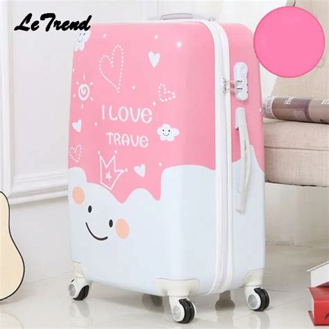 Letrend Cute Cartoon Student Rolling Luggage Spinner Children Trolley