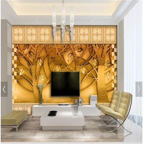 Beibehang Gold Room Living Room Leaf Wallpaper Gold Foil Wood Art Tile