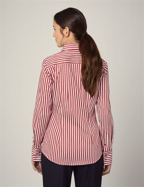 Women S White Red Stripe Fitted Slim Shirt With Contrast Detail