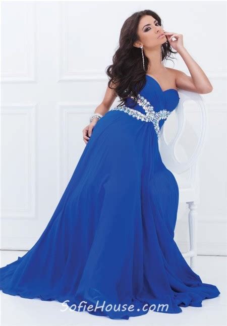 A Line Strapless Sweetheart Royal Blue Chiffon Beaded Long Prom Dress