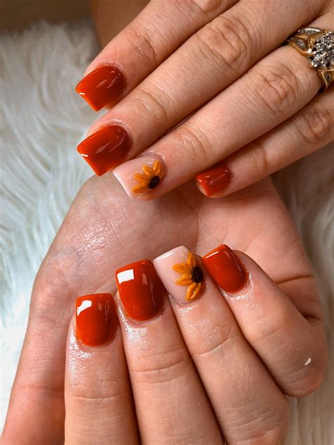 Sunflower Fall Nails Orange Acrylic Nails Sunflower Nails Orange