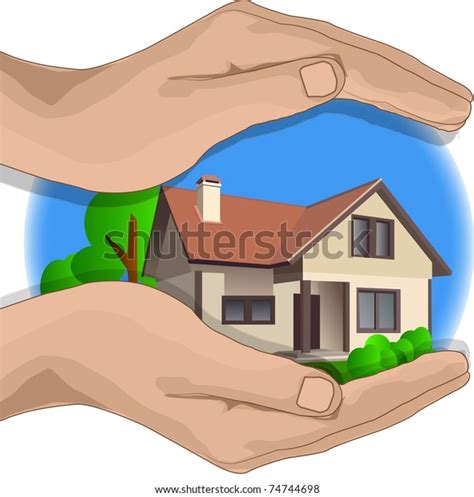 Hands Protect House Danger Stock Vector Royalty Free 74744698