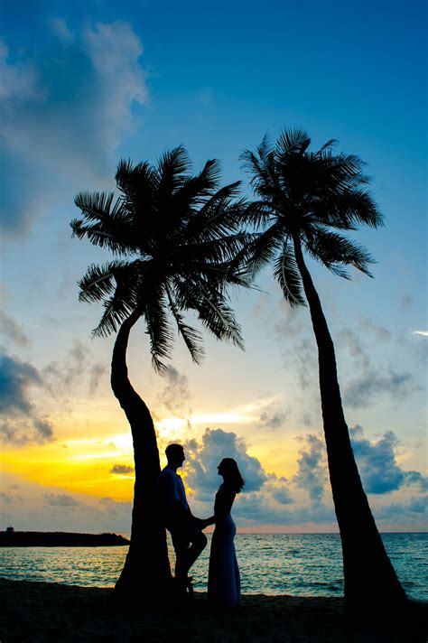 Download Romantic Couple By The Beach Palms Wallpaper