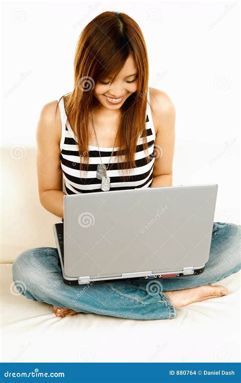 Asian Girl With Laptop Stock Photo Image Of Internet Asian