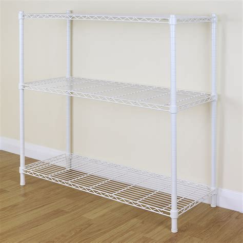 You can use this metal shelf in the kitchen bedroom garage. 3 Tier White Metal Storage Rack/Shelving Wire Shelf ...