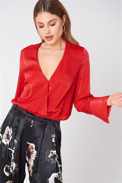 Wrap Satin Top Red Na
