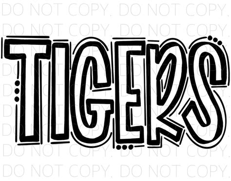 TIGERS Doodle Letters Transparent Background Sublimation PNG And SVG