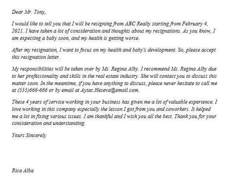A Sample Of Real Estate Resignation Letter You Can Reuse Template