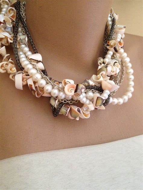 Handmade Sea Shell Necklace With Freshwater Pearls And Copper Etsy